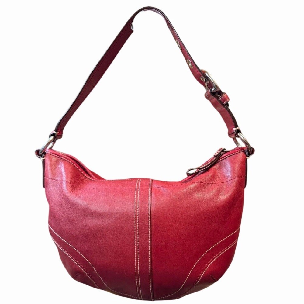 Coach Soho Hobo Shoulder Bag Red Leather Vintage Y2K Zip Top Crescent